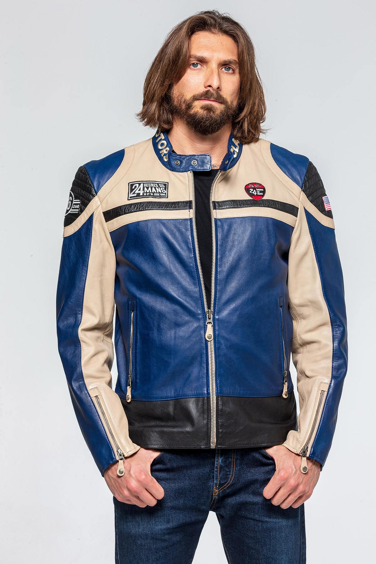Soft off-white sheepskin jacket with the 1966 Le Mans logo. Timeless. - Image n°1