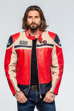 Sheep leather jacket in red/off-white, Le Mans 1966 tribute. - Image n°6