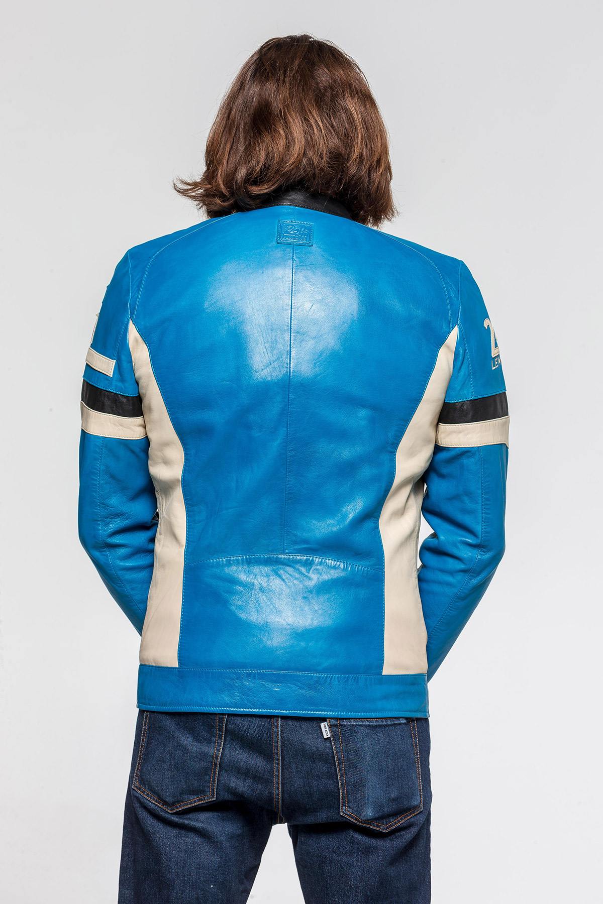 Sheep leather jacket inspired by 1966 Le Mans, Gitanes-blue accents. - Image n°4