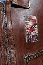 Petrol bison sheep leather A2 jacket with vintage aviation flags. - Image n°5