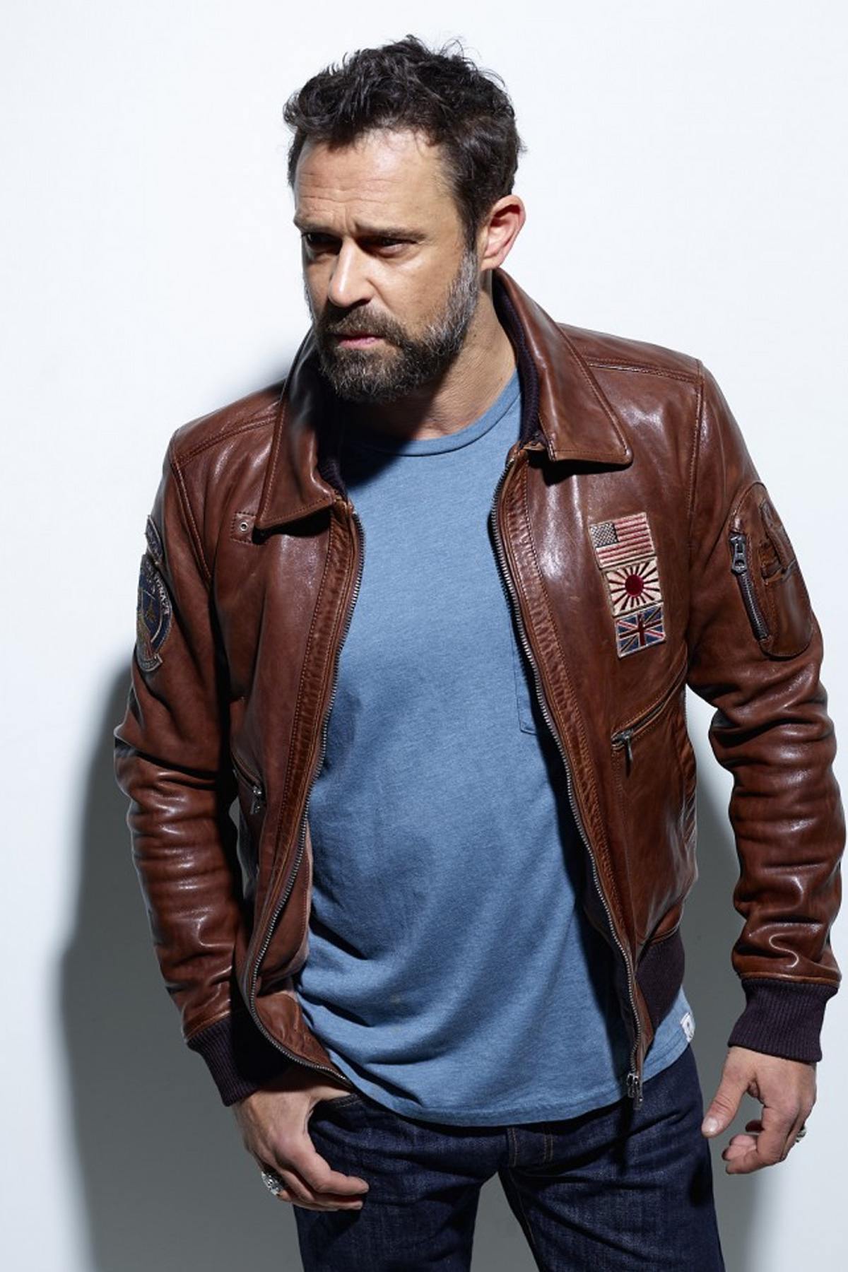 Petrol bison sheep leather A2 jacket with vintage aviation flags. - Image n°2