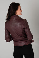 Violet sheep leather biker jacket. Slimfit, off-centre zip. - Image n°6