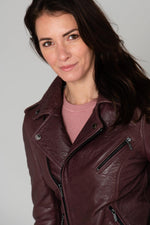 Violet sheep leather biker jacket. Slimfit, off-centre zip. - Image n°8
