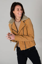 Washed nubuck cowhide biker jacket in warm Sandle Wood beige. - Image n°3