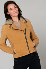 Washed nubuck cowhide biker jacket in warm Sandle Wood beige. - Image n°4