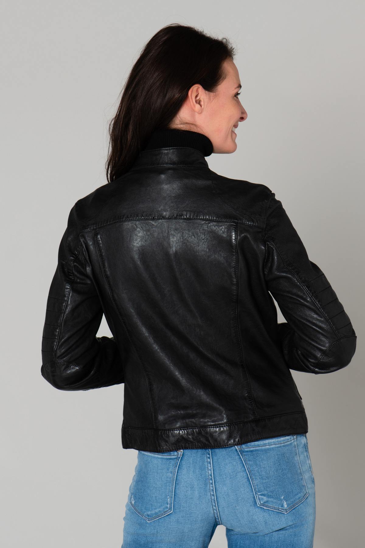 Slim lambskin biker jacket with Mao collar and metallic zip. - Image n°7