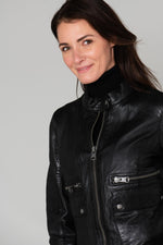 Slim lambskin biker jacket with Mao collar and metallic zip. - Image n°8