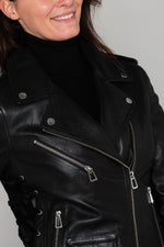 Leather Biker Jacket with lacing on the sides - Image n°9