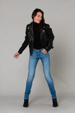 Leather Biker Jacket with lacing on the sides - Image n°2