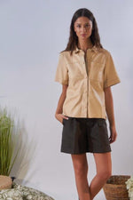 Beige leather blouse for women - Image n°3
