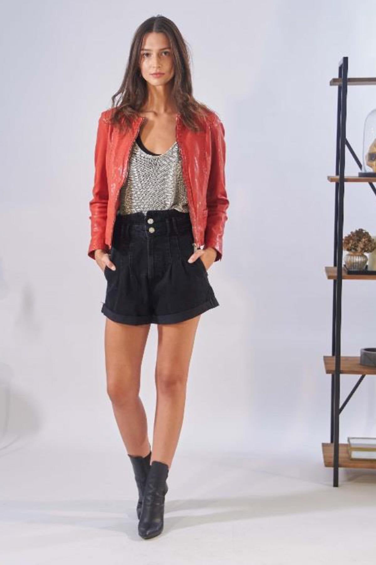 A relaxed-fit biker jacket in soft red lambskin with a worn-in feel. - Image n°15