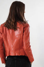 A relaxed-fit biker jacket in soft red lambskin with a worn-in feel. - Image n°17