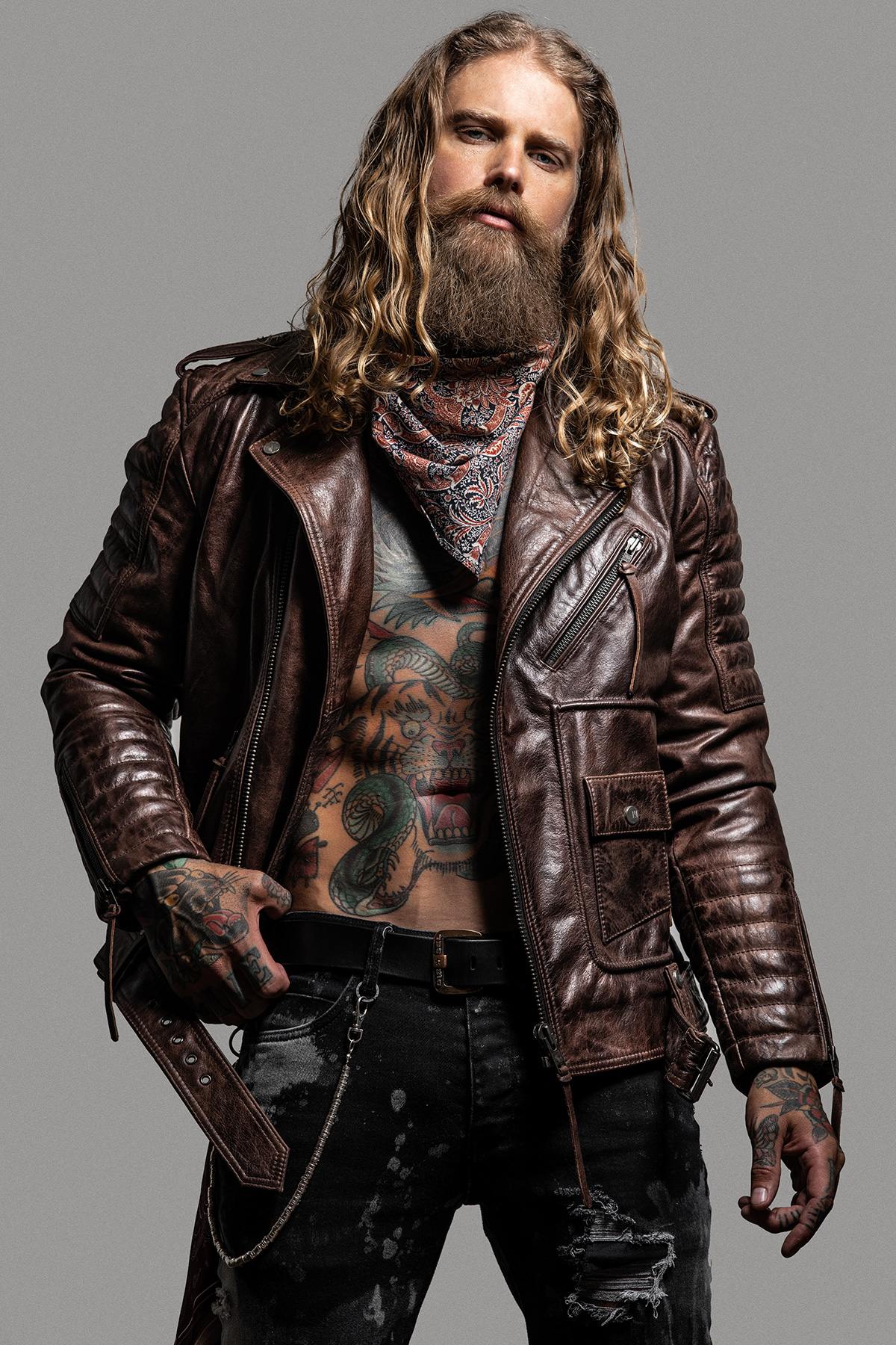 Vintage Biker Jacket in premium brown leather - Image n°2