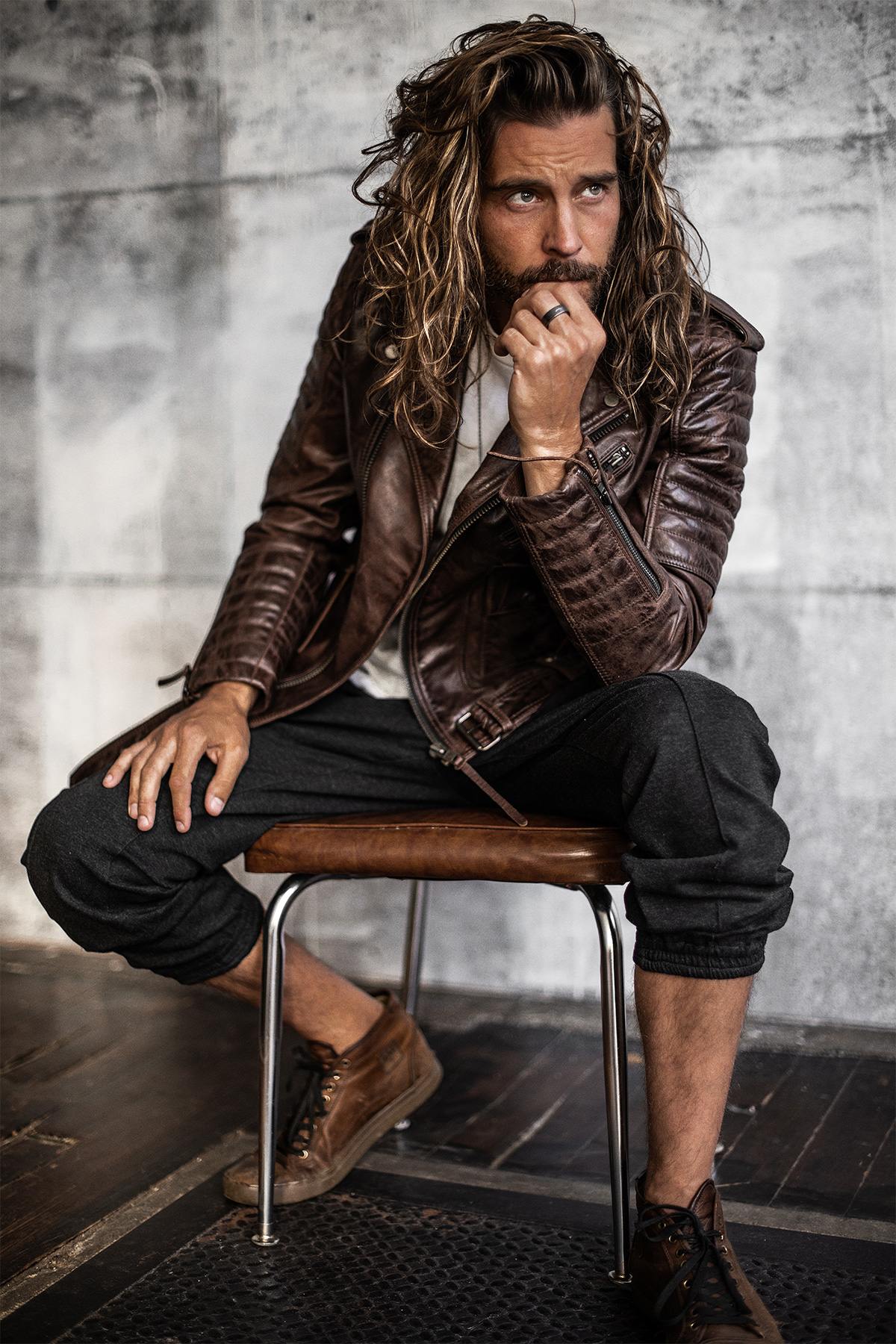 Vintage Biker Jacket in premium brown leather - Image n°1