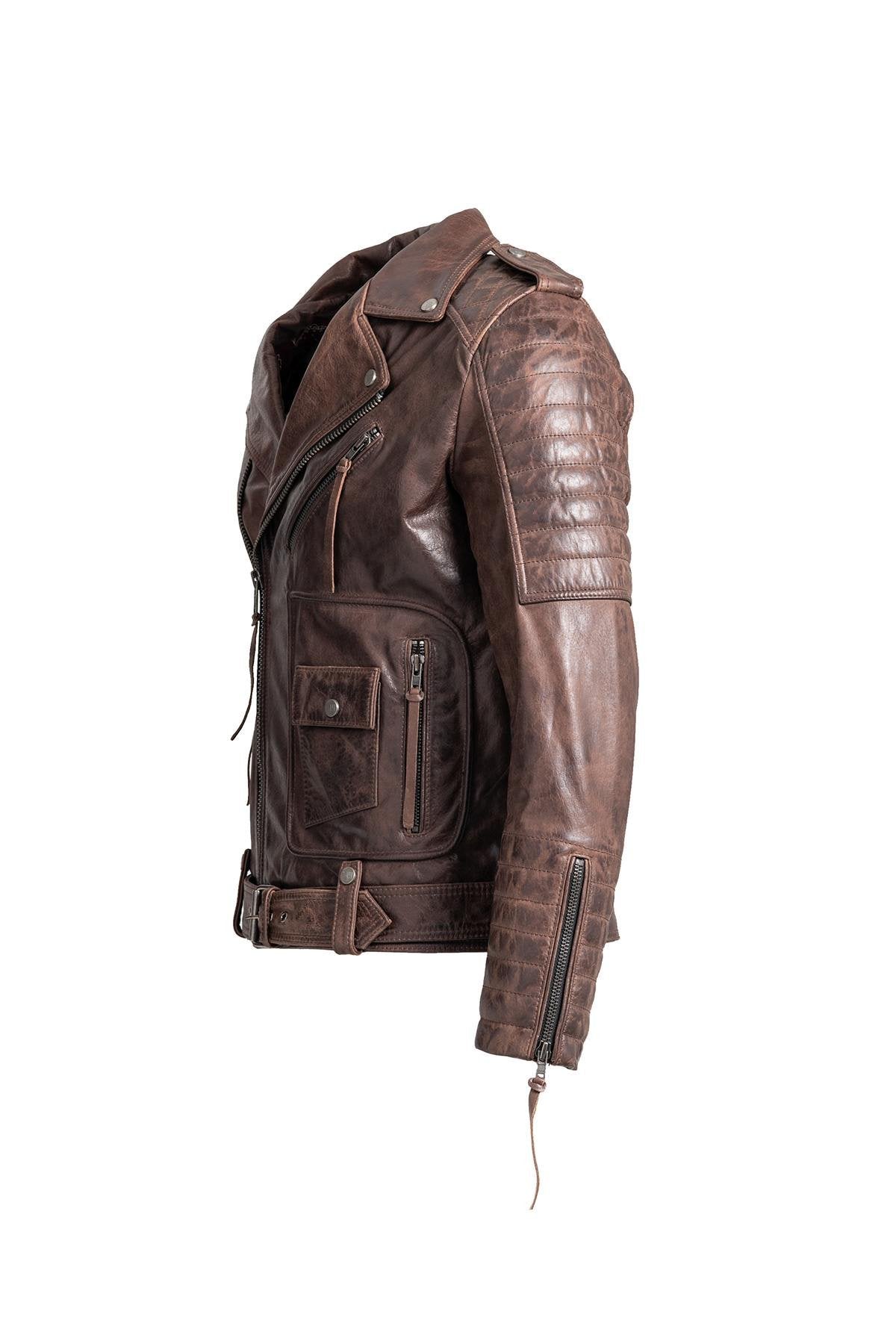 Vintage Biker Jacket in premium brown leather - Image n°6
