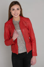 A relaxed-fit biker jacket in soft red lambskin with a worn-in feel. - Image n°9