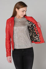 A relaxed-fit biker jacket in soft red lambskin with a worn-in feel. - Image n°10