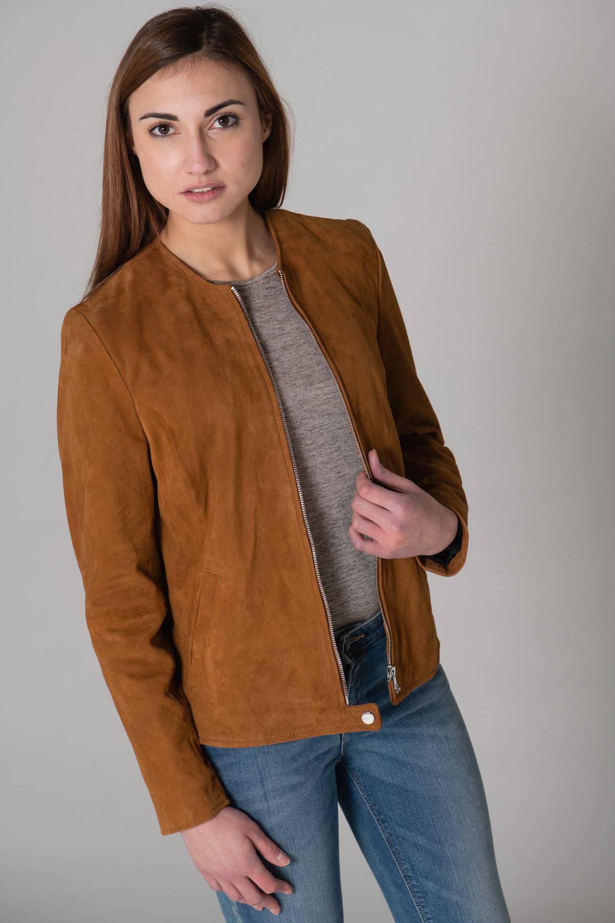 Large size jacket in cognac suede leather - Image n°12
