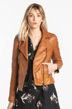Slimfit biker jacket in soft ruby cognac lambskin, rich in detail. - Image n°8