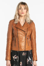 Slimfit biker jacket in soft ruby cognac lambskin, rich in detail. - Image n°7