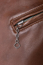 Vegetable-tanned dark cognac cowhide for a biker jacket with edge and character. 68 characters. - Image n°10