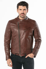 Vegetable-tanned dark cognac cowhide for a biker jacket with edge and character. 68 characters. - Image n°6