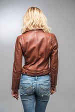 Dark cognac lambskin jacket, slim fit with biker collar. - Image n°11