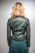 Biker Jacket in dark green lambskin - Image n°15