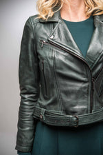 Biker Jacket in dark green lambskin - Image n°12