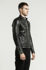 Black leather jacket with snap collar - Image n°9