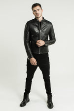 Black leather jacket with snap collar - Image n°8