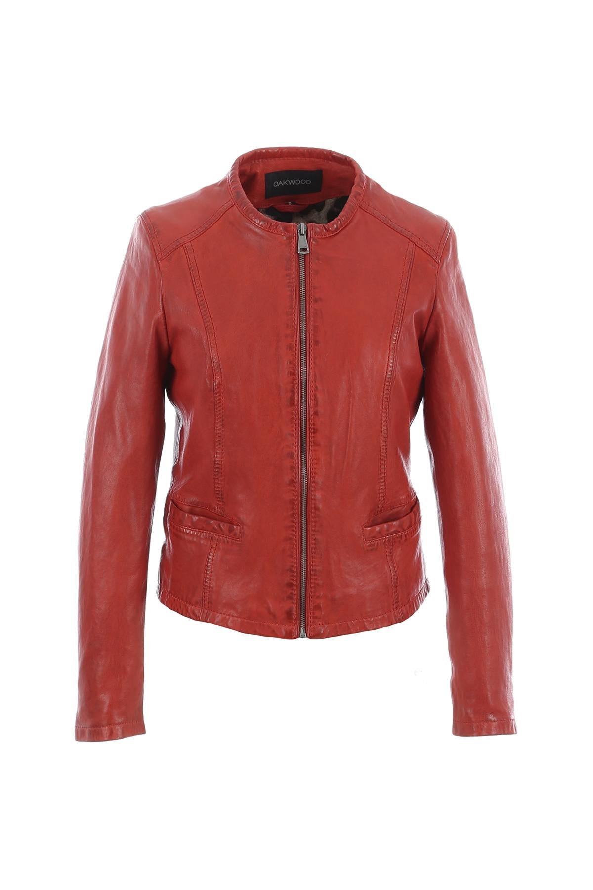A relaxed-fit biker jacket in soft red lambskin with a worn-in feel. - Image n°19