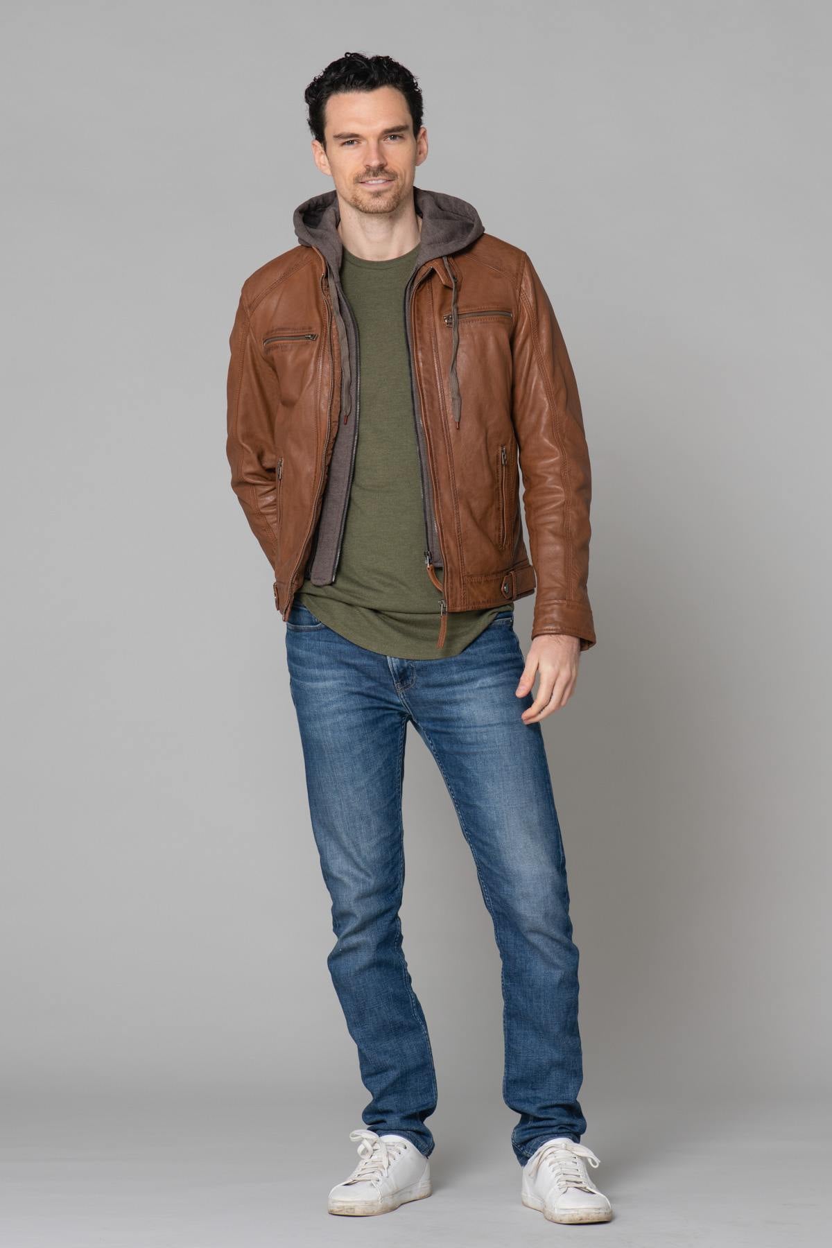 Brown jacket with removable hood - Image n°9