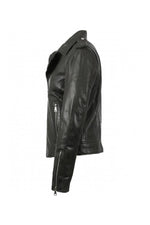 A dark khaki sheep leather biker jacket, slim and rock-chic in design. - Image n°9