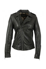 Biker Style khaki leather jacket - Image n°8