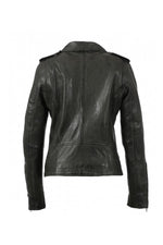 A dark khaki sheep leather biker jacket, slim and rock-chic in design. - Image n°10
