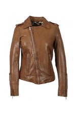 Fitted hazelnut-colored Biker Jacket - Image n°4