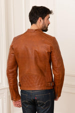 Cognac cowhide jacket. Rugged biker style, sharp tailoring. - Image n°4