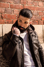 Black leather jacket with removable hood - Image n°12