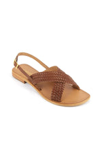 Leather sandals with braided brown straps - Image n°1