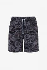 Black cartoon print beach shorts - Image n°1