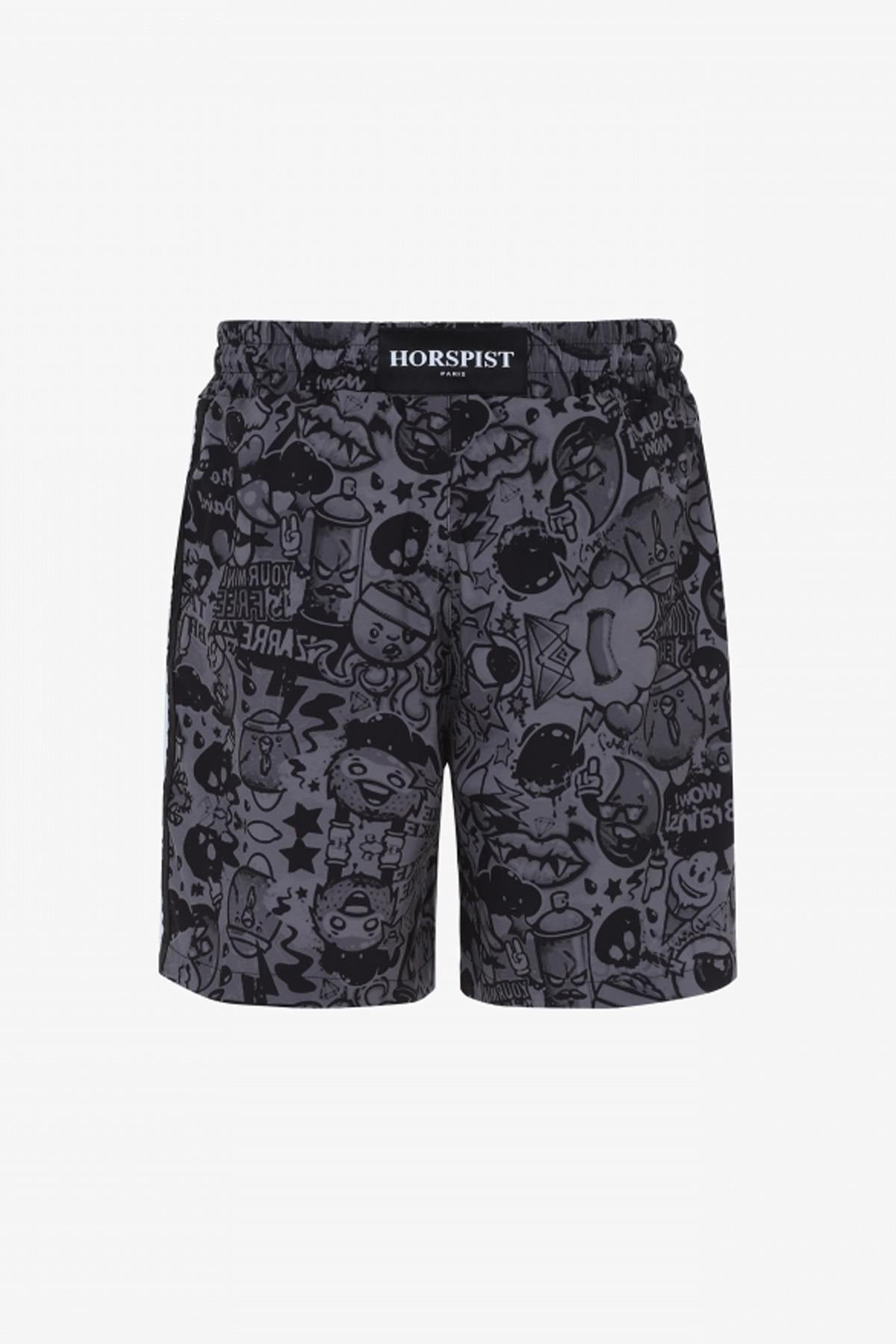Black cartoon print beach shorts - Image n°2