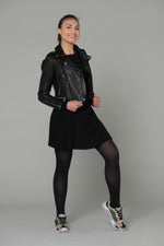 Slim black lambskin jacket, cropped and glossy. Lightweight rock edge. - Image n°4