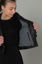Slim black lambskin jacket, cropped and glossy. Lightweight rock edge. - Image n°5