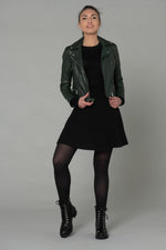 Fitted dark green lambskin jacket. Ultra-feminine with a biker edge. - Image n°2