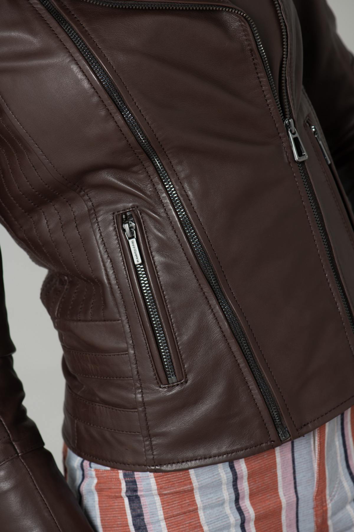 Dark brown motorcycle-style Biker Jacket - Image n°9