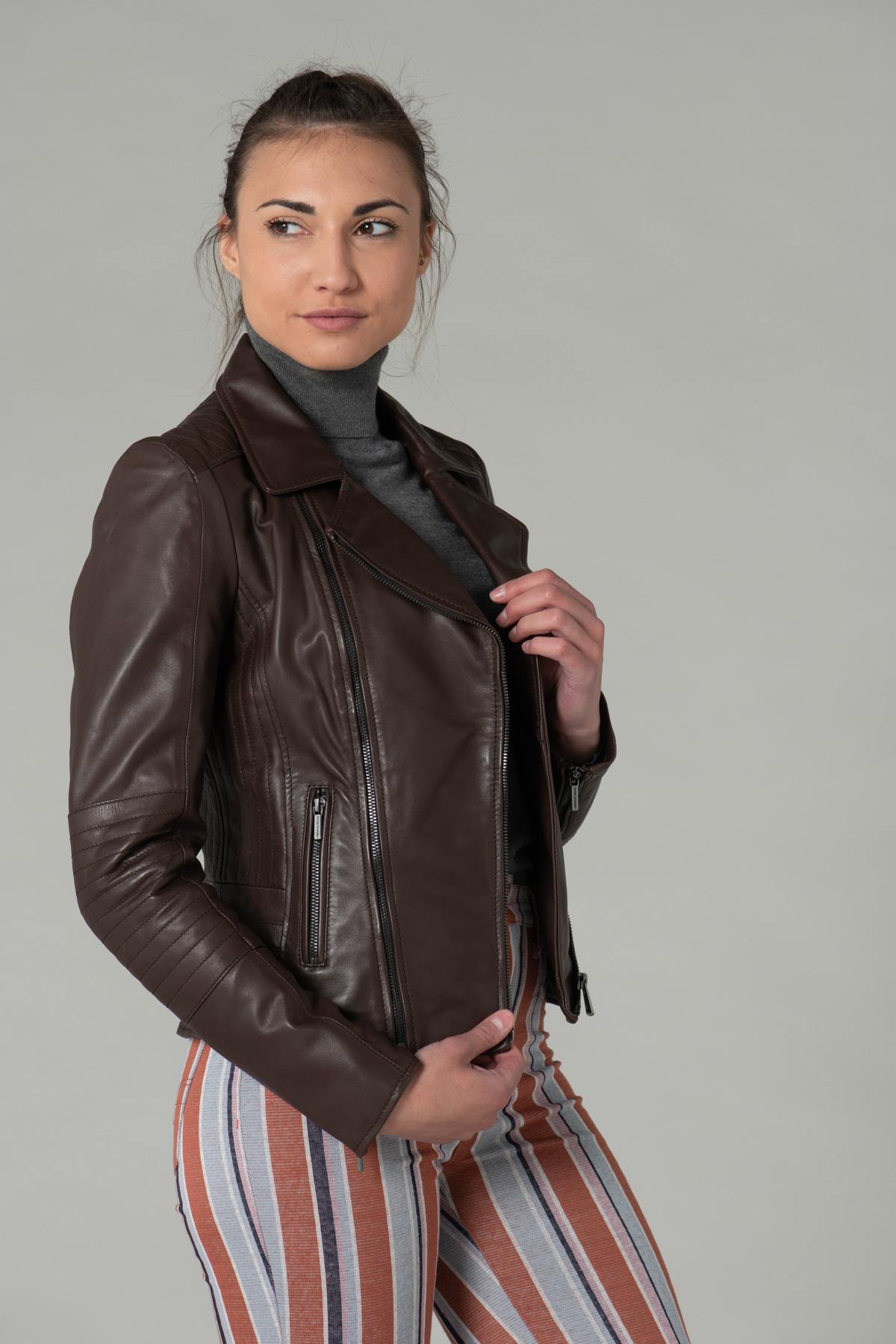 Dark brown motorcycle-style Biker Jacket - Image n°3