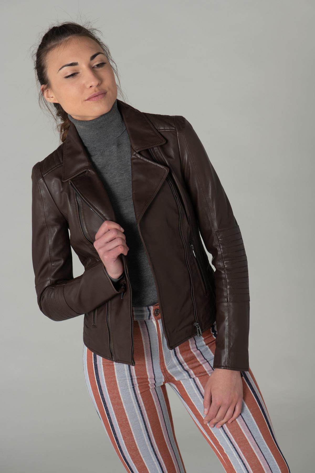 Dark brown motorcycle-style Biker Jacket - Image n°1