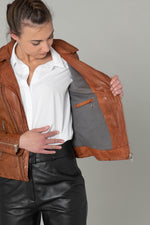 Washed effect whiskey color Biker Jacket - Image n°5