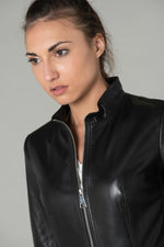 Black lambskin jacket, slim fit, full-zip collar and satin lining. - Image n°8